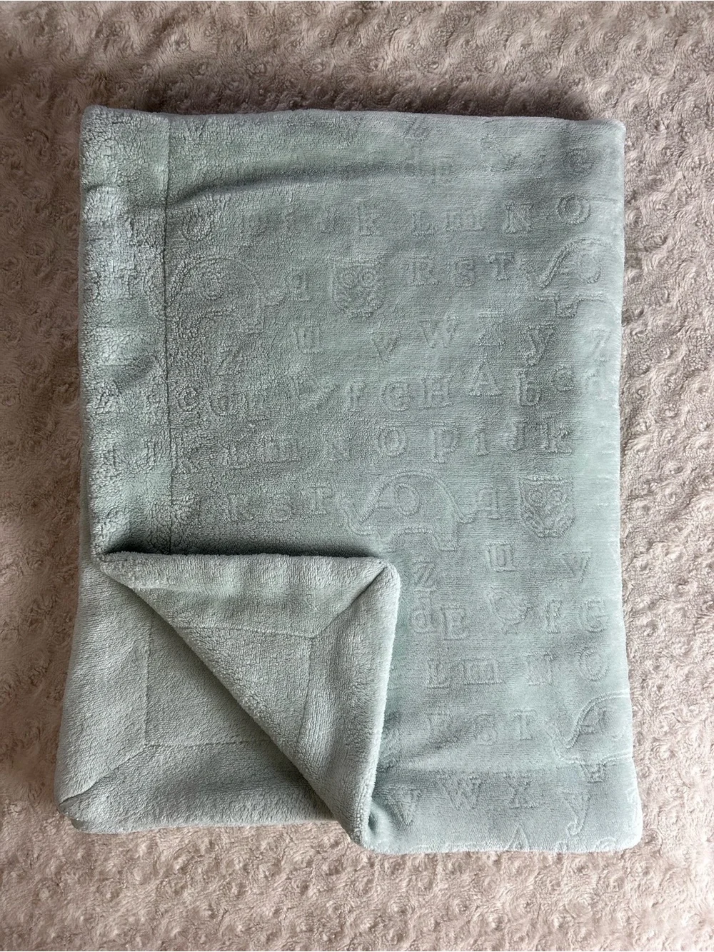 Thro Jimco Lamp Green Elephant Owl ABC Baby Blanket Alphabet Letters Embossed